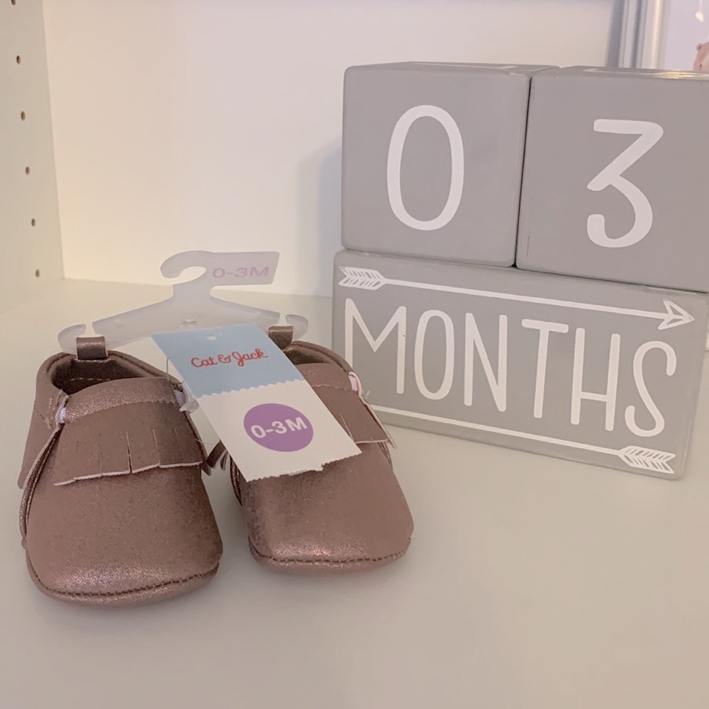 Baby girls rose gold faux leather fringe shoes - Cat & Jack newborn 0-3 months